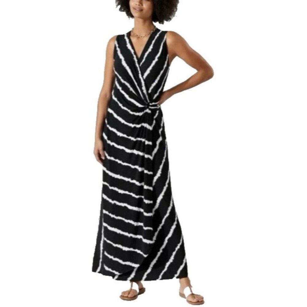 Tommy Bahama Clara Tie Dive Maxi Dress XL Extra Large Black White NEW $188